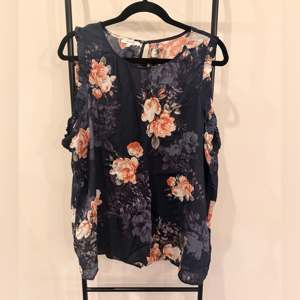 Maurices Navy and Peach Floral Blouse